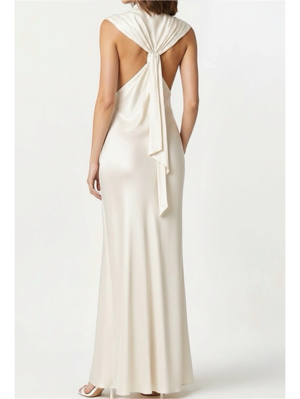 BHLDN Satin Column Knot Maxi Dress, White Dahlia, Medium